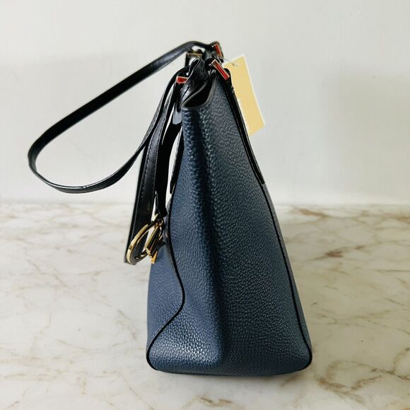 MICHAEL KORS Kimberly Navy Black Leather Small Bonded Tote Bag - Picture 6 of 10